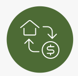 Green circle with white outline of house and dollar sign cycle inside