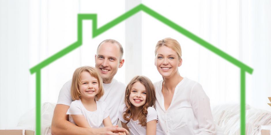 Family Sitting On Couch Under An Animated Outline Of House Family Sitting On Couch Under An Animated Outline Of House