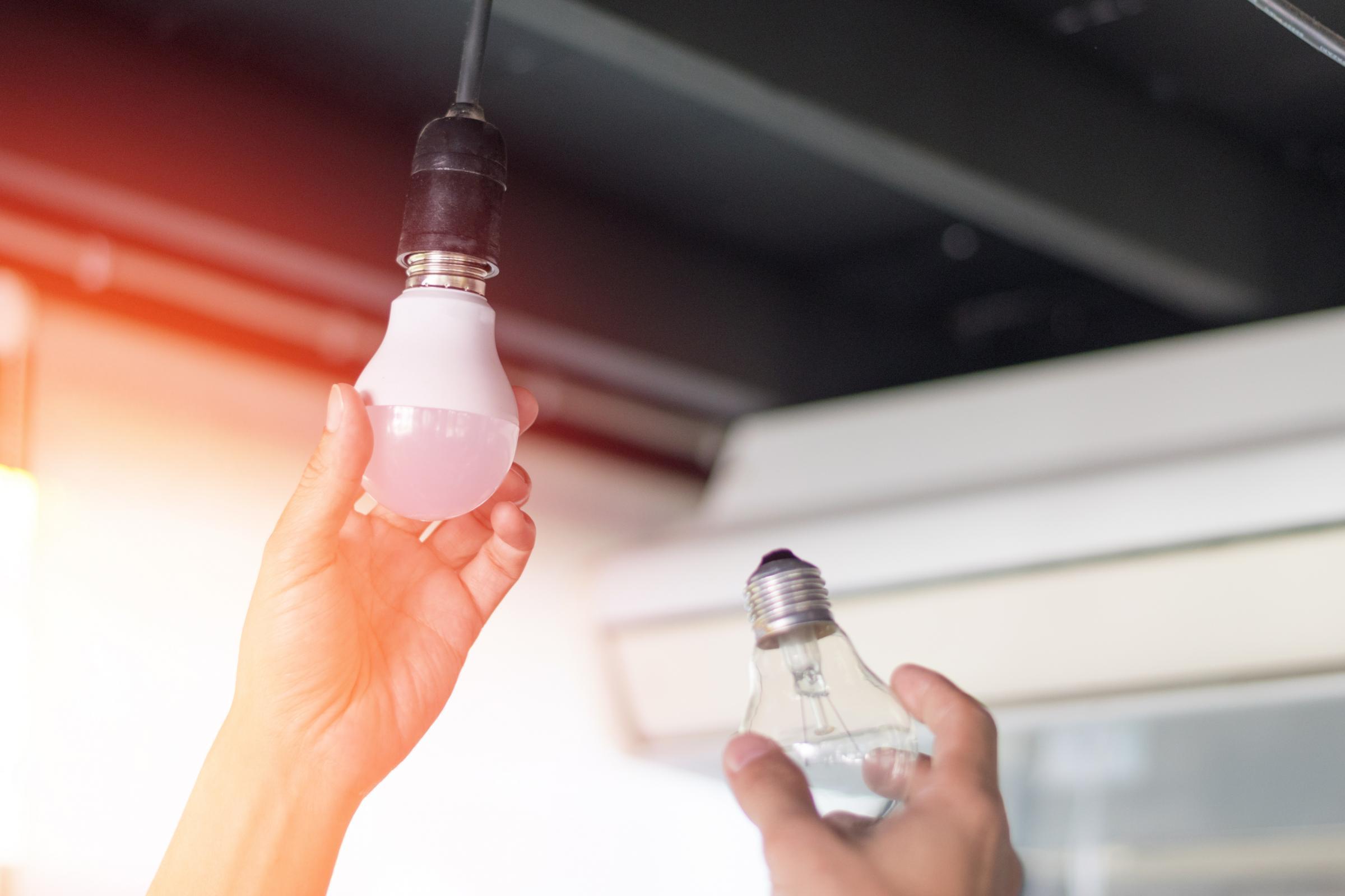 Replacing incandescent lightbulb with energy efficient LED bulb